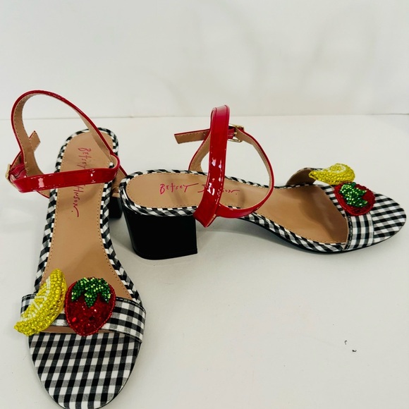 Betsey Johnson Shoes - Betsey Johnson Red and Yellow Beaded Gingham Sandals